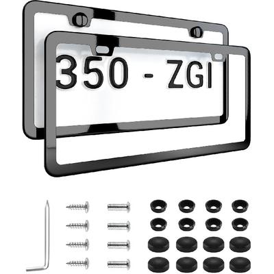 Black With Chrome Finish License Plate Frame - Stainless Steel Metal Frame With Screw Caps, 2 Pack (Chrome Black(Mirror Finish))