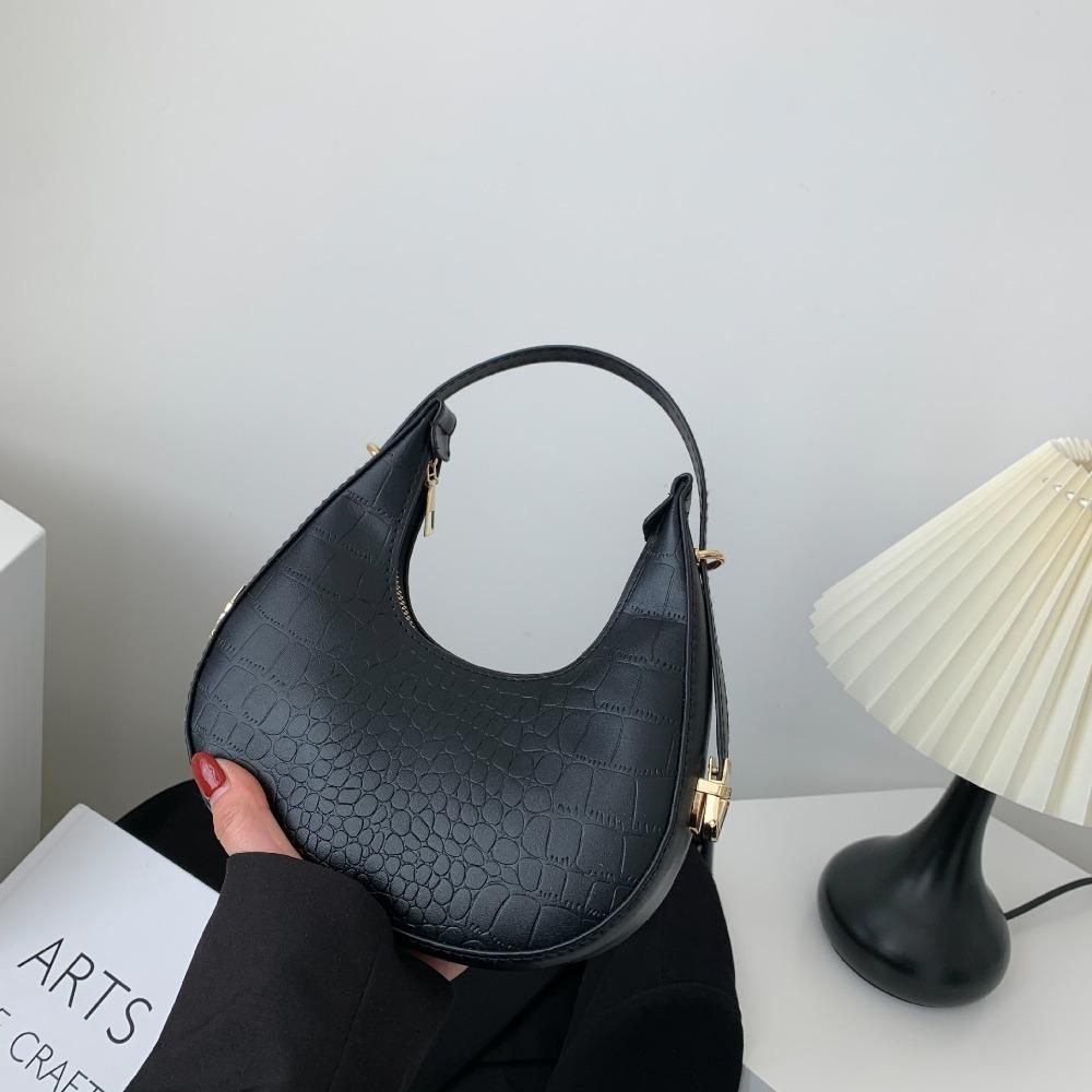 

Fashion PU Leather Shoulder Bag Daily Use Solid Color Underarm Bag Small Clutch Handbag Women чорний