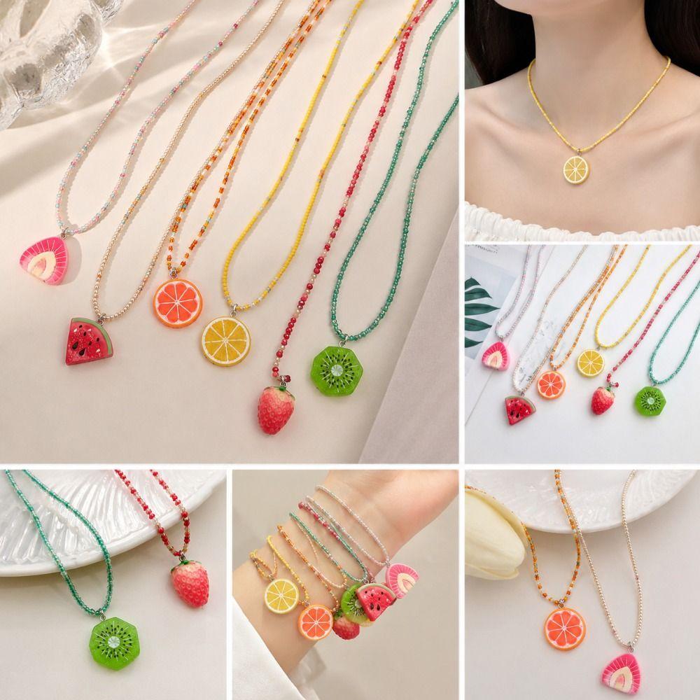 Handmade Fruit Pendant Necklace Bohemian Summer Necklace Cute Handmade Fruit Jewelry  Summer Wear