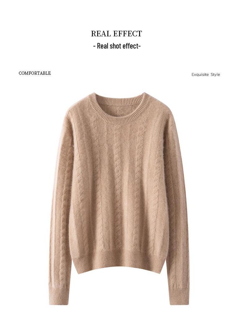 Maglione da donna in cashmere a girocollo: Lavorazione a treccia spessa, Morbido cashmere di capra, Ideale per Autunno/Inverno.