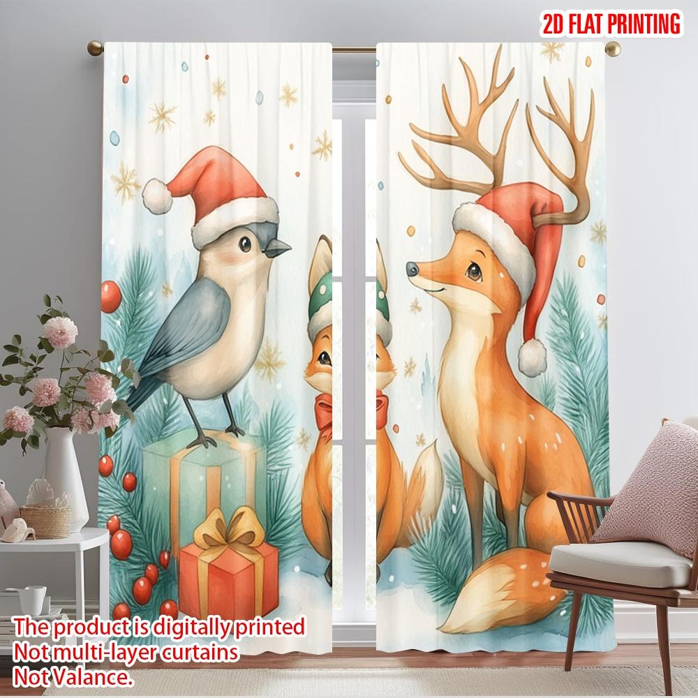 

2pcs,2D plane printing Popular Curtain Panels Cute Festive Christmas Animals (3) Versatile 100% Polyester (without rod) Gifts 52.50×116.00 CM 2pcs