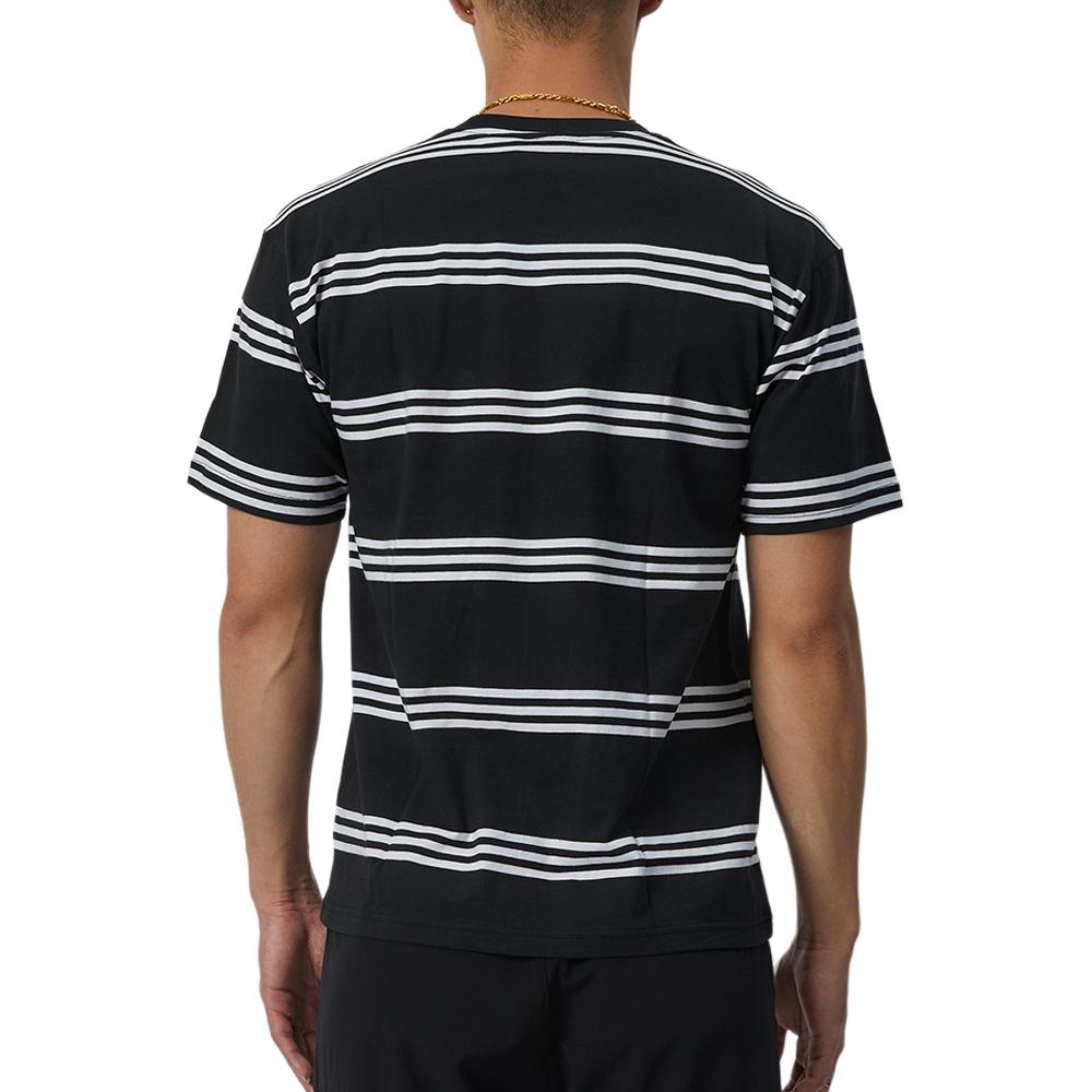 adidas Originals T-shirt a maniche corte con scollo rotondo e blocchi di colore a righe con spalle stampate da uomo, nero IL4703