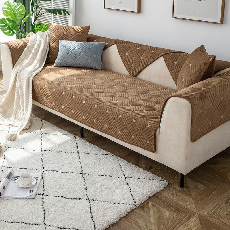 Simple Modern Sofa Cushion Plush Embroidery Winter Non-slip Fabric Seat Cushion Nordic Four-season Universal Sofa Cover Towel