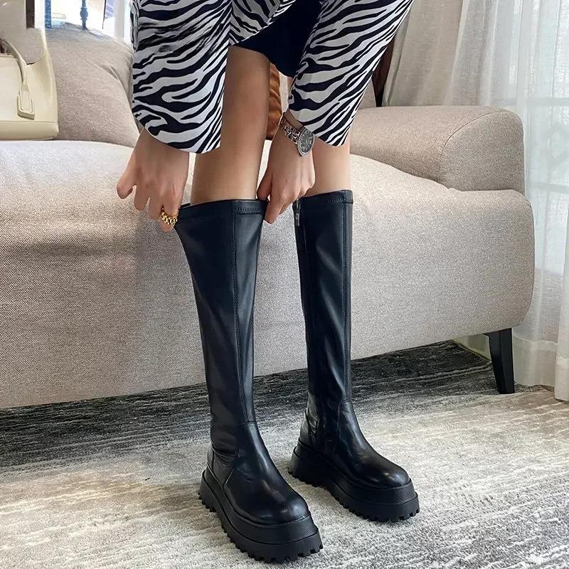 Fashion Women's Boots 2026 Winter Platform Heels Long Boots Round Toe Zipper Thick Sole Women Shoes Ladies Women Knee High Boots
