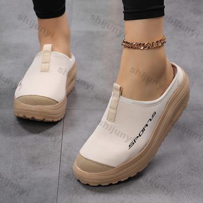 Women Platform Shoes 2026 New Summer Mesh Breathable Half Slippers Women Height Increase Lightweight Comfortable Casual Shoes