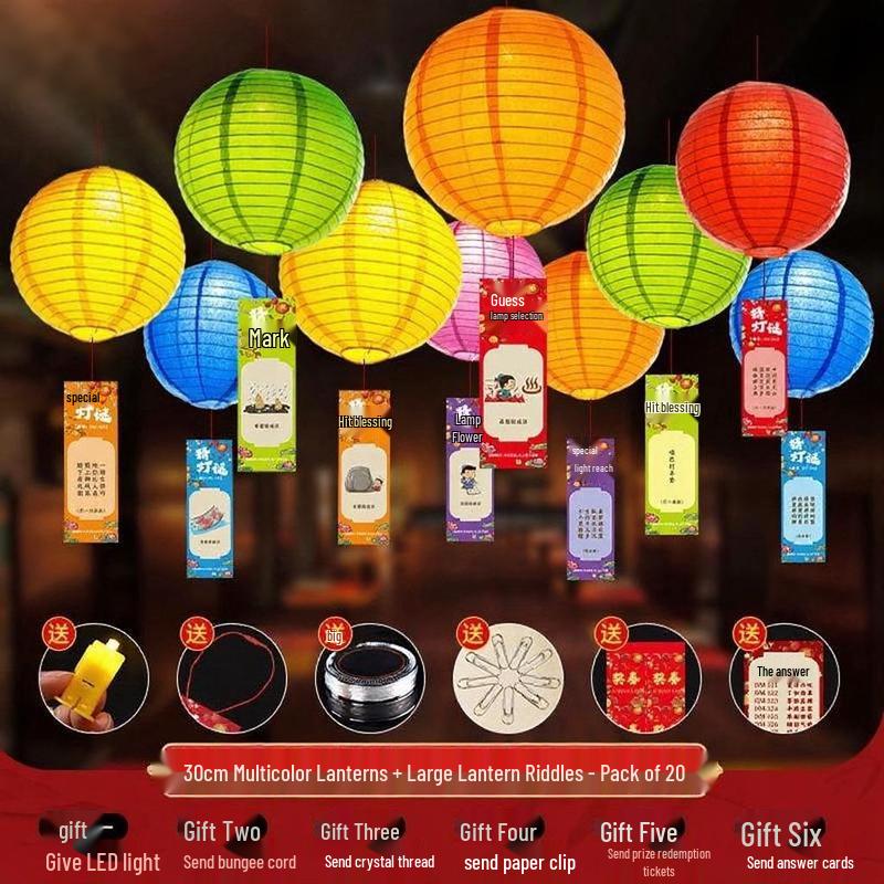 30cm Multi-color LED Lanterns with Riddles & Tassels (20-Pack)