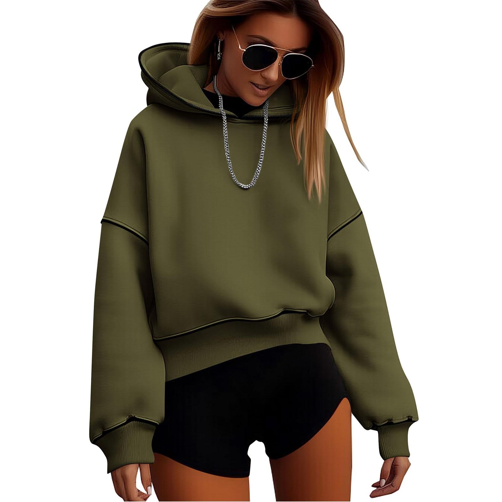 Модные женские толстовки, пуловеры с длинным рукавом, толстовки, топы, осенняя одежда M армия зеленый