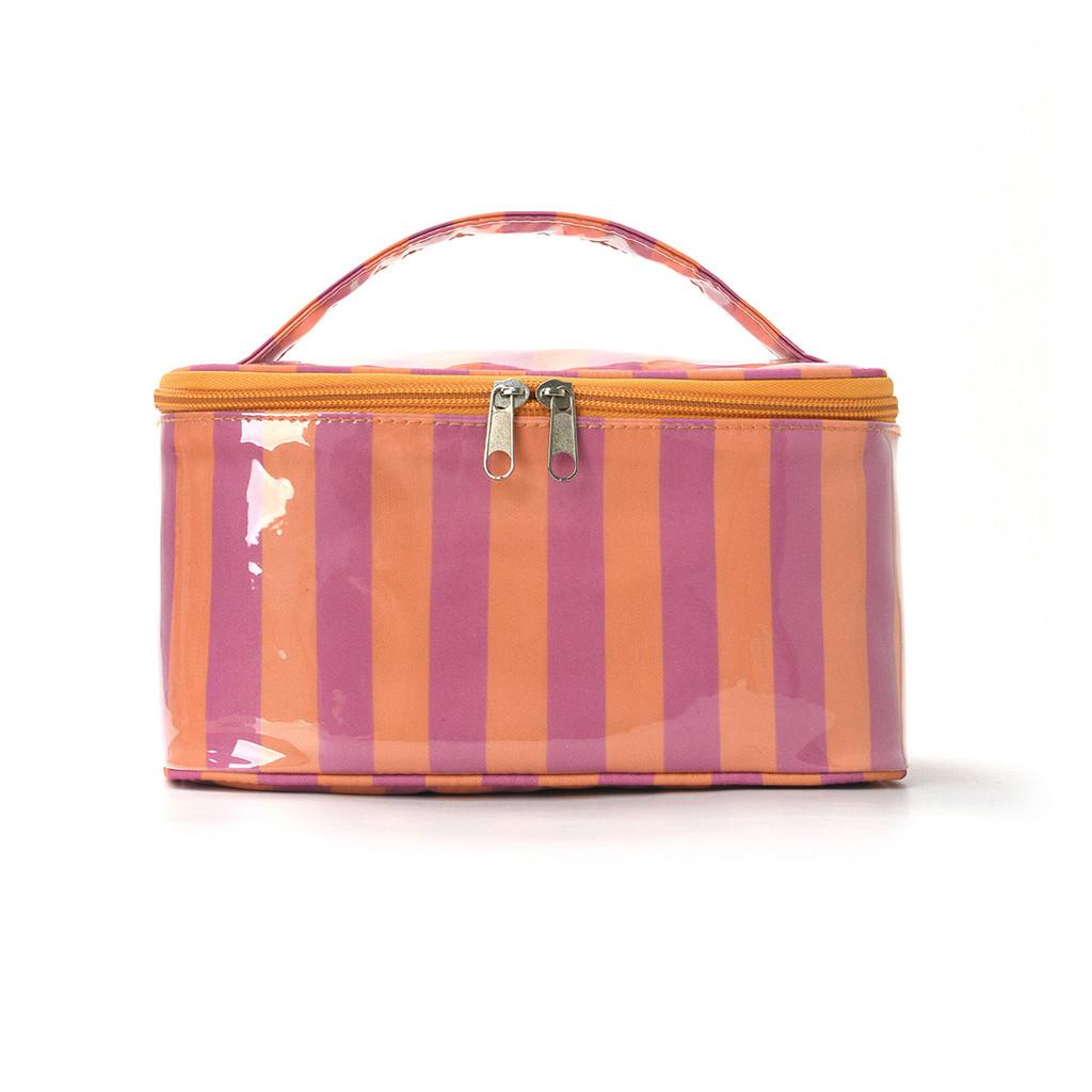 Polyester Striped Makeup Bag With Waterproof Design For Travel And Daily Use