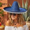 Volwassen Vakantiehoed Mexicaanse Sombrero met Kleurrijke Pompons, Hawaïaanse Stijl Geweven Strooien Zonnehoed, Met Brede Rand Lichtgewicht Themafeest Kostuum voor Zomerstrand