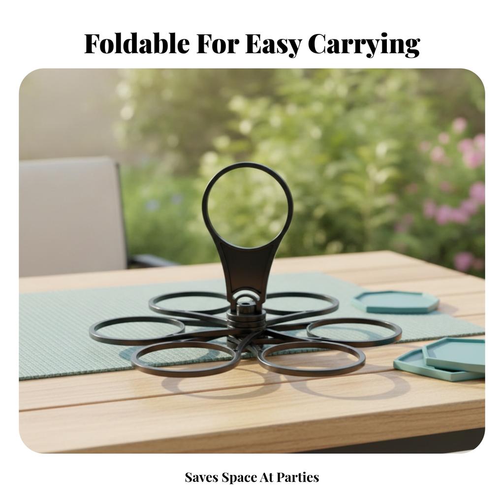 Carousel Cup Holder Carry Handle Foldable Cup Holder Drink Storage Open Loop Compact Folded