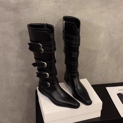 Niche Belt Buckle Pointed Cowboy Boots Women's Retro Cool Tall Western Boots Boots Boots