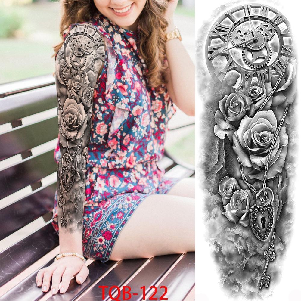 1 PC 480*170MM Full Arm Leg Temporary Tattoo Sticker for Women Men Waterproof Skull Compass Sexy  Tattoo Body Art Fake Flower Tattoo Paper Sticker