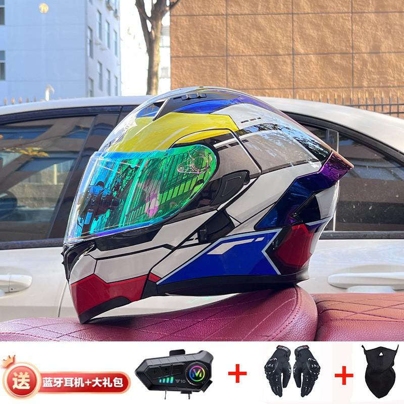 Full Face Motorcycle Helmet With Dual Visor Winter Warm Lining Bluetooth Slot Scooter Riders Men Women All Season