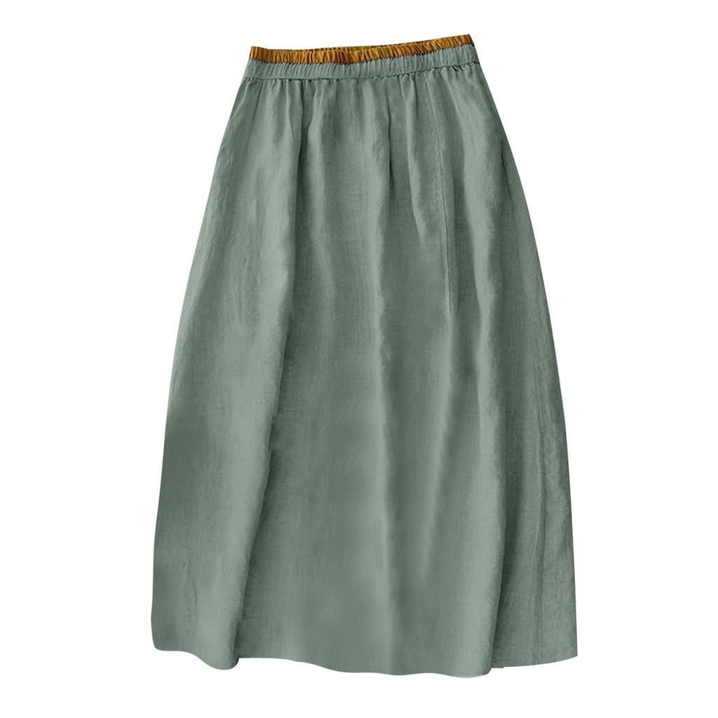 Dámská jednobarevná bavlněná a lněná poloviční sukně ležérní střední délky s elastickým pasem