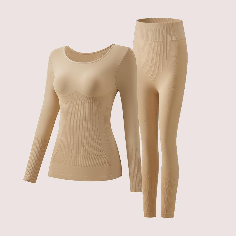 Set di biancheria intima termica da donna per autunno e inverno, aderente, snellente, a maniche lunghe, maglia intima termica e pantaloni termici