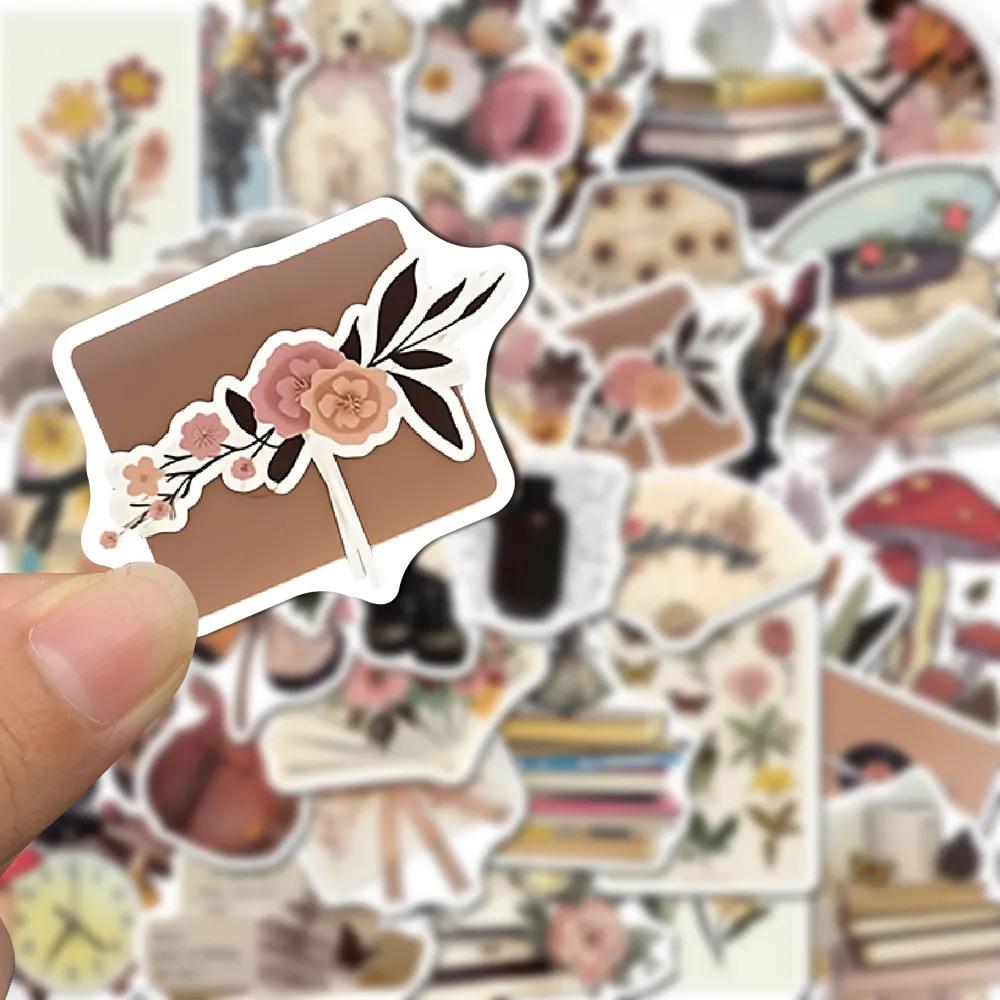 10/30/50pcs Vintage Flower Art Aesthetic Stickers Cartoon Retro Style Graffiti Decals Luggage Laptop Phone Diary Sticker Packing