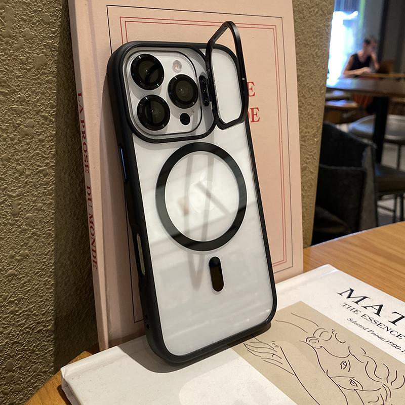 Matte Phone Case For iPhone 17 16 15 14 13 12 11 Pro Max Plus Air For Magsafe Transparent Magnetic Holder Lens Protection Cover