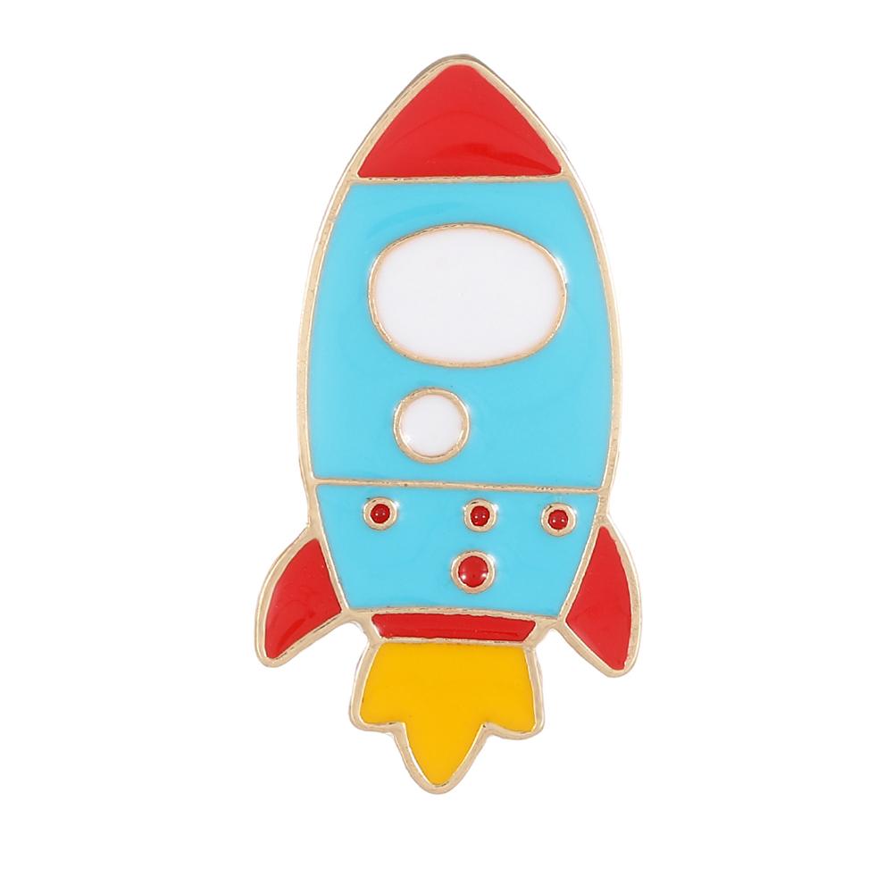 Funny Astronaut Space Walk Enamel Brooches Spaceship Rocket Shaped Pins Golden Jewelry