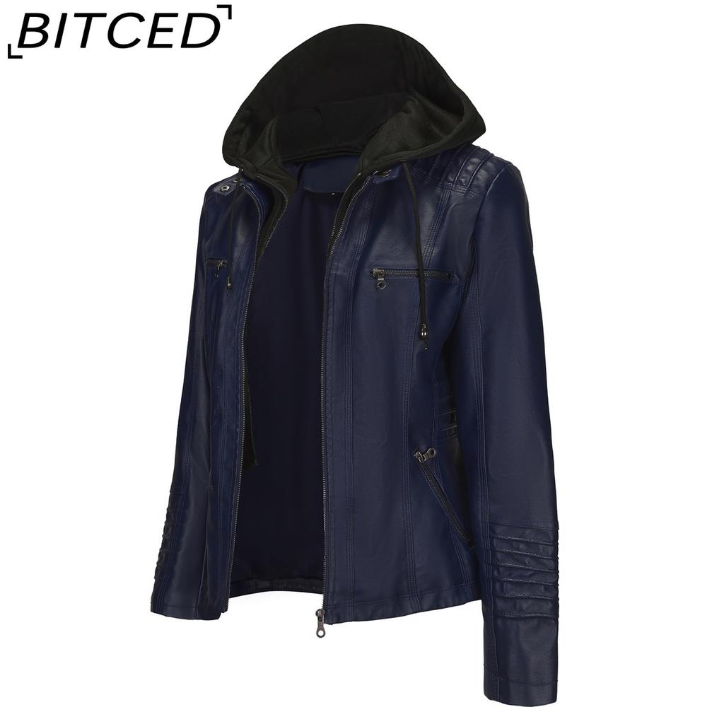 BITCED Hooded Leather Jacket Two-Piece Set with Detachable Lining Plus Size Leather Jacket for Women Spring/Autumn Outerwear