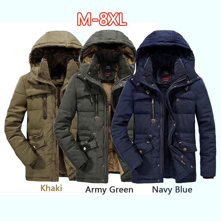 8XL Men Jackets Cotton Windbreaker Hooded Winter Outerwear Men Clothing Overcoat