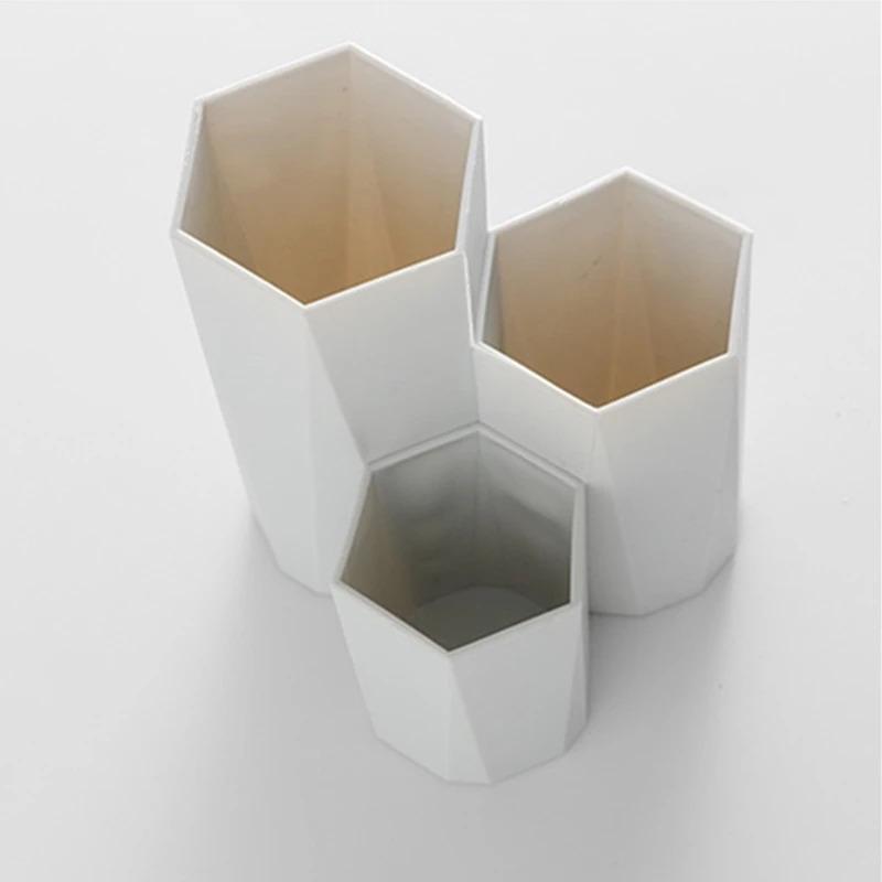 3-Grid Desk Organizer Box: Pen Holder + Polish Nail Brush Storage - Ideal for Jewelry, Cosmetics & Office Table Tools