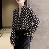 Stilvolle bedruckte Polka-Dot-Bluse Damenbekleidung Pendeln Einreihig Elegant Polo-Kragen Frühling Herbst Koreanisch Lockeres Hemd