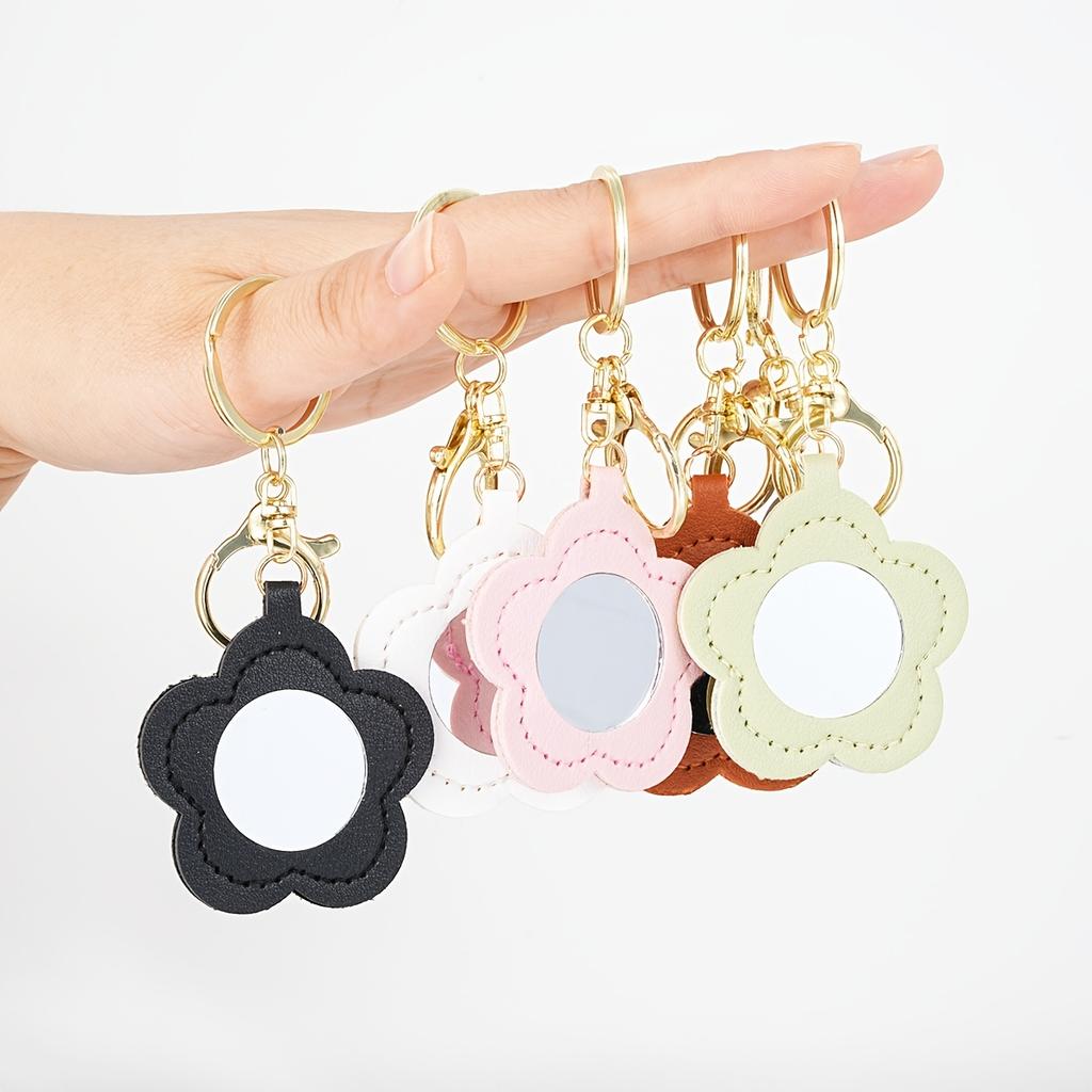 5pcs Floral PU Leather Keychain Mirrors Makeup Accessories Portable Makeup Keychain Accessories Key Chains For Women
