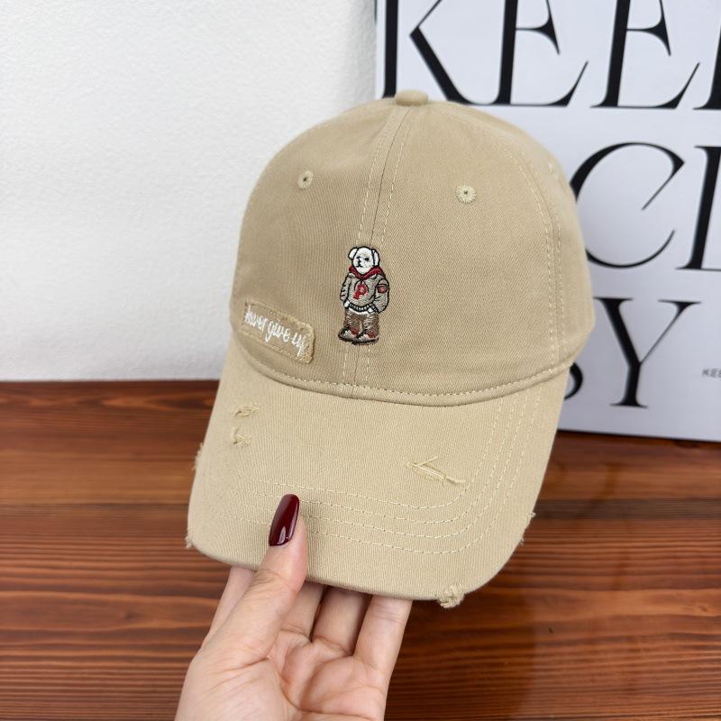 Bear Embroidered Baseball Cap Female Spring and Autumn Korean Casual Versatile Wide Brim Big Face Small Soft Top Cap Male