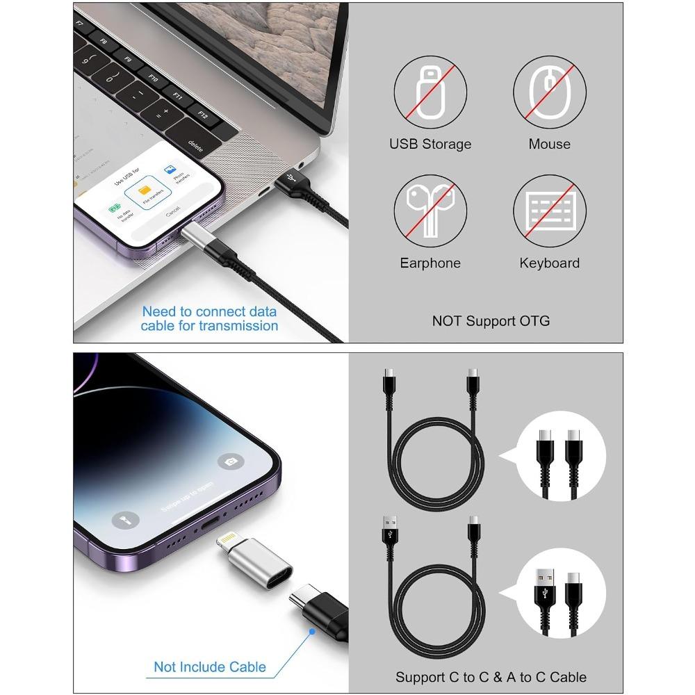 USB C to Lightning Adapter Type C to Lightning Adapter Support PD Fast Charging & Data Sync Not for Audio/OTG