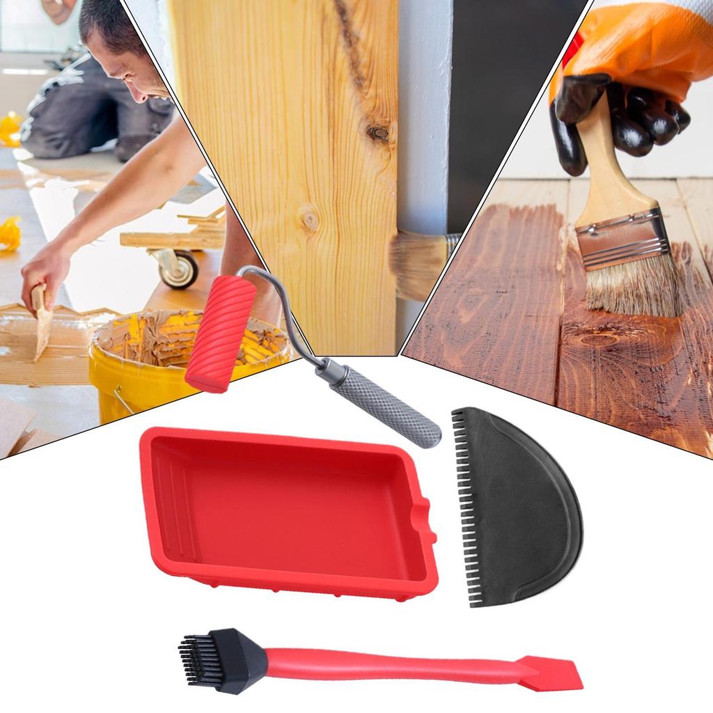 Woodworking Brush Tool Set Soft Silicone Glues Applicator Thin Scraper Glues Tray DIY Crafts Glues Spreader Brush with Tray