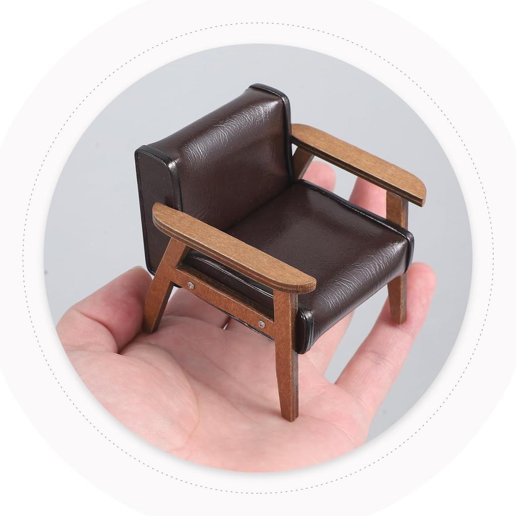 NOLITOY Mini Sofa Chair, Furniture, Miniature Chair, Model, 1:12 Scale, Figure, Dollhouse, Accessories, Small, Realistic, Brown