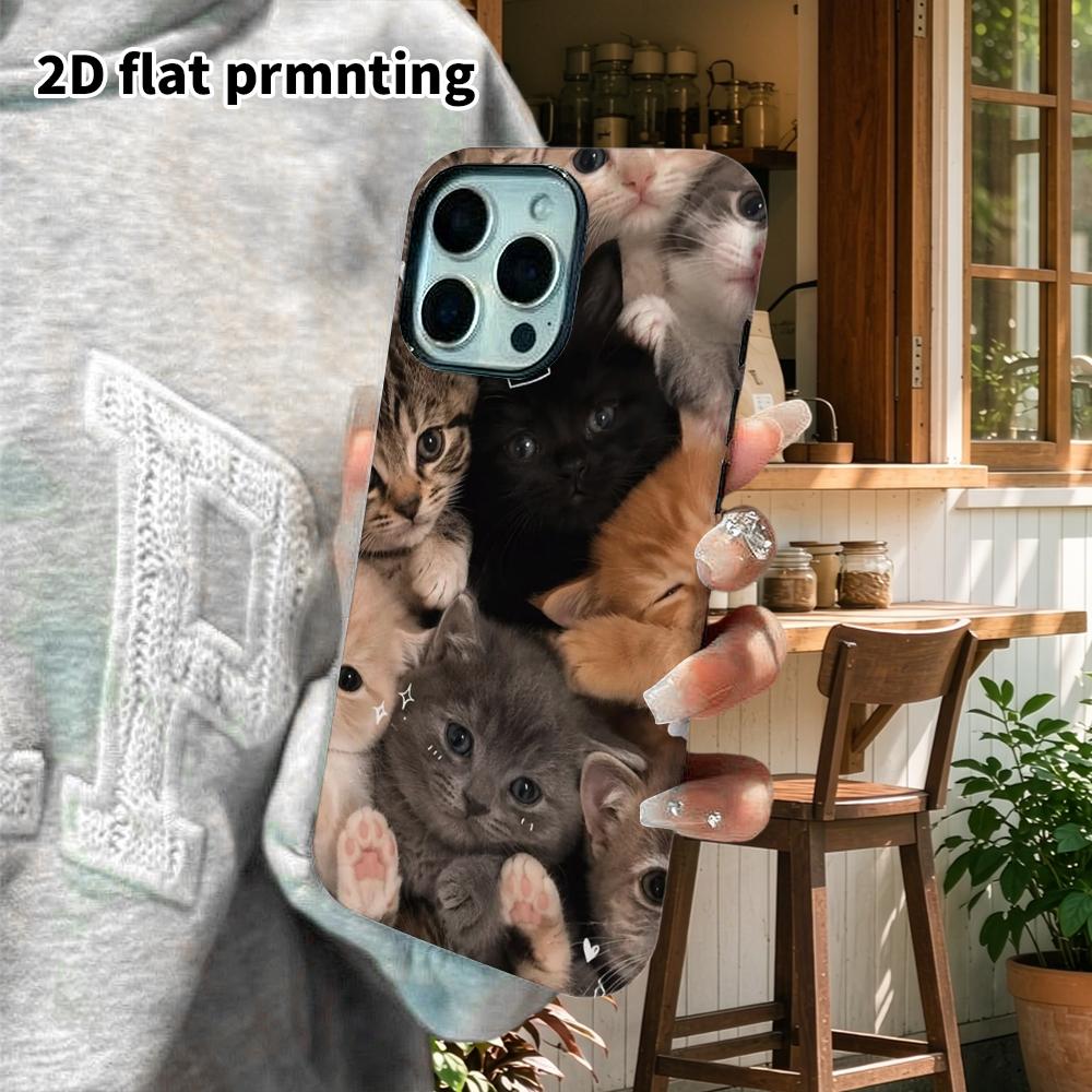 Phone Case: 2D Flat Design Suitable for iPhone 18, 17, 16, 15, 14, 13 Pro Film Protective Case, Couple Style, a Big Group of Kittens, Christmas and Ha