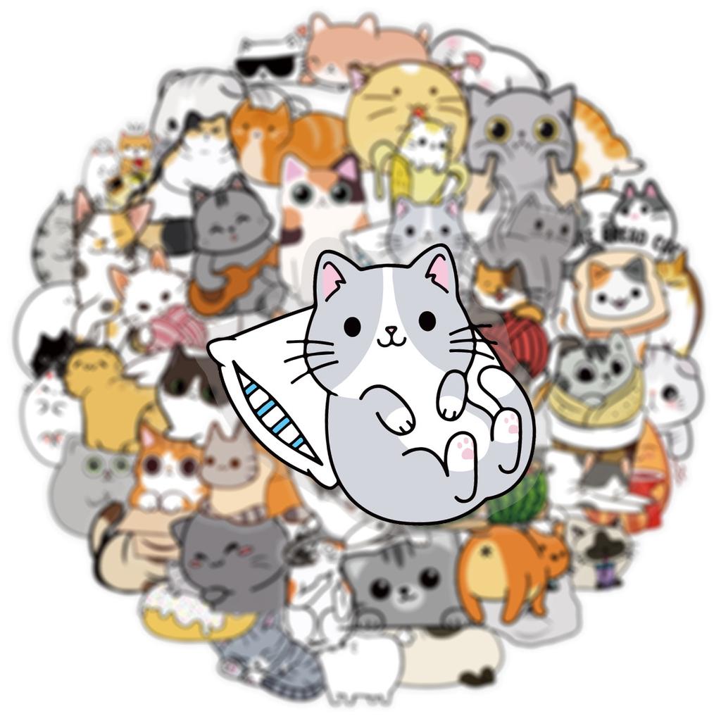 50Pcs Transparent PET Cute Cat Graffiti Stickers Luggage Notebook, Waterproof Reward Stationery Decoration Stickers