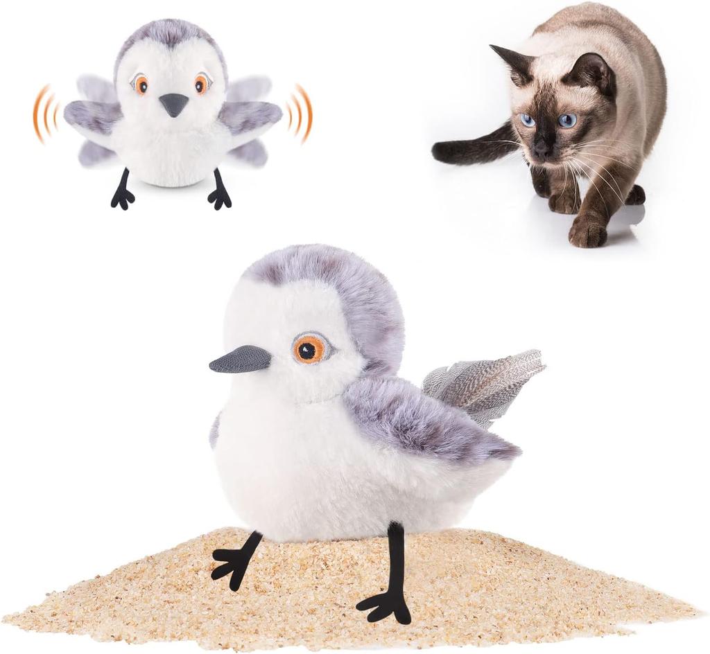 Cat Toys Flapping Bird (No Flying), Lifelike Sandpiper Chirp Tweet, Rechargeable Touch Activated Kitten Toy Interactive Cat Exercise Toys for All Bree