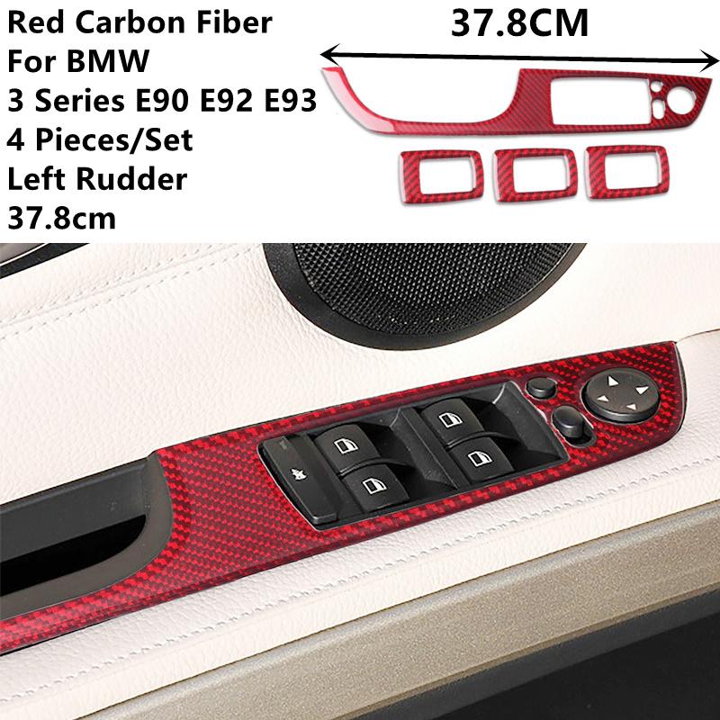 Red Carbon Fiber Sticker Car Inside Handle Window Control Panel Cover Trim Strips For BMW 3 E90 E92 E93 Car Inner