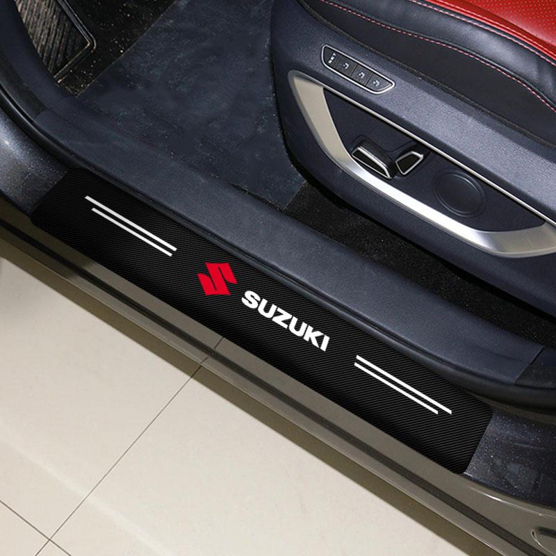 4Pc Car Door Plate Carbon Fiber Threshold Protector Sticker for Suzuki Jimny GW250 Samurai Vitara Swift Baleno SX4 Ignis Alto Splash Swace