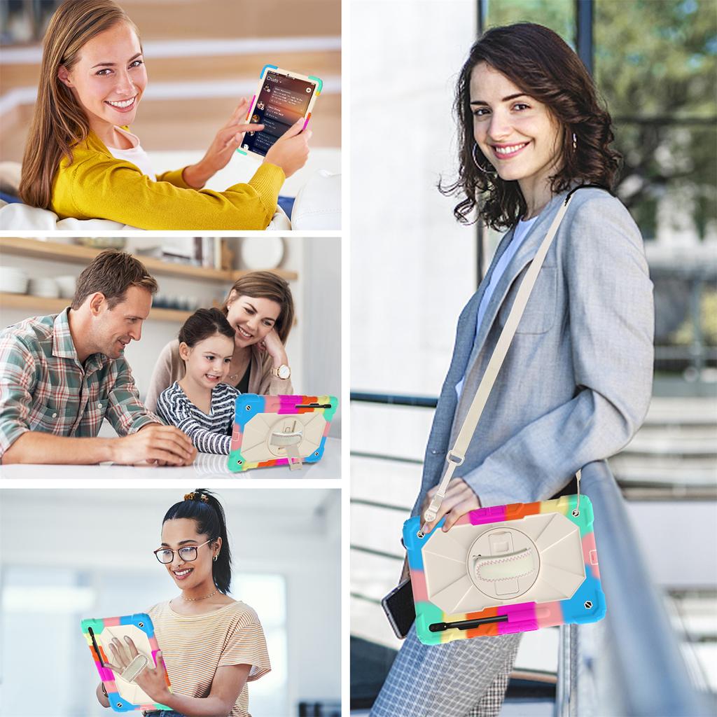 For Samsung Galaxy Tab S7/ Tab S8/ Tab S7 FE/ Tab S7+/ Tab S8+ Built-In Apple Pencil Groove Shoulder Strap Design 360° Rotating Grip Shockproof Case