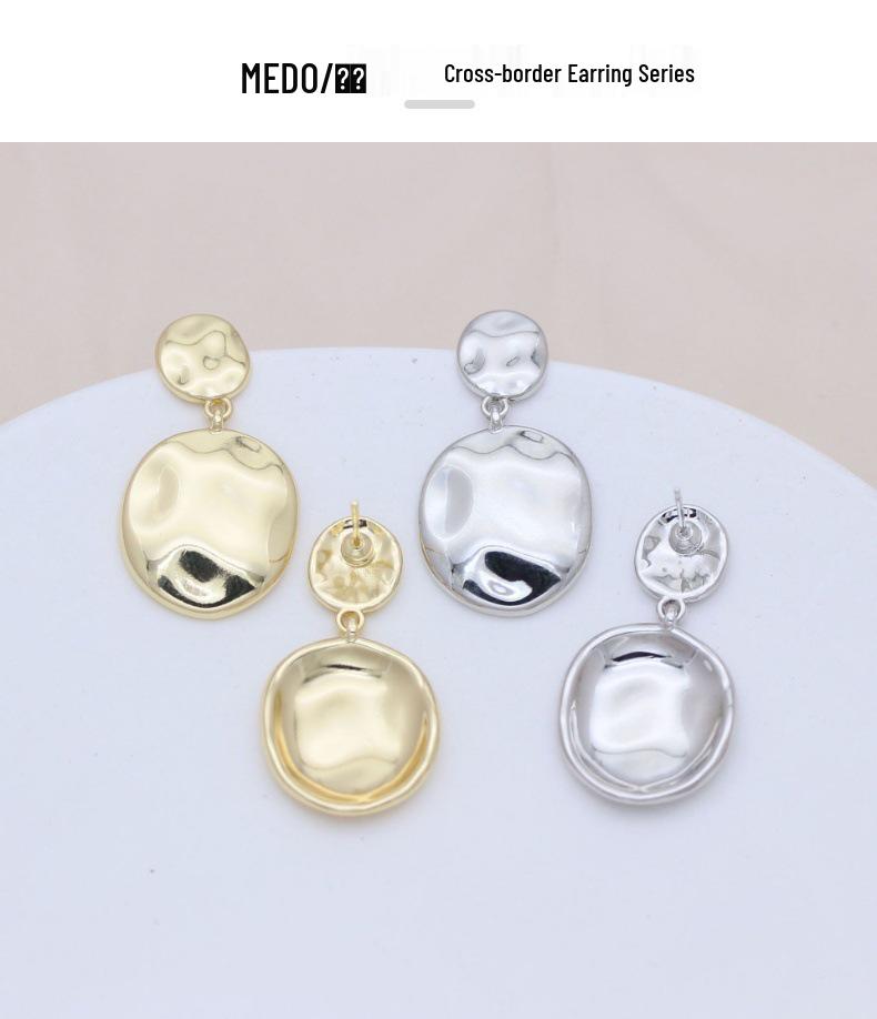 Round Minimalist S925 Silver Needle Earrings with Gold Color Retention – Elegant, Fashionable, and Smooth Alloy Design.