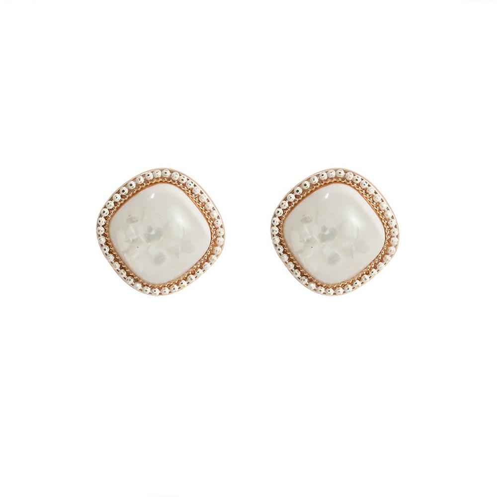 Party Temperament New S925 Needle Bling Jewelry Stud Earrings Geometric Square Shell