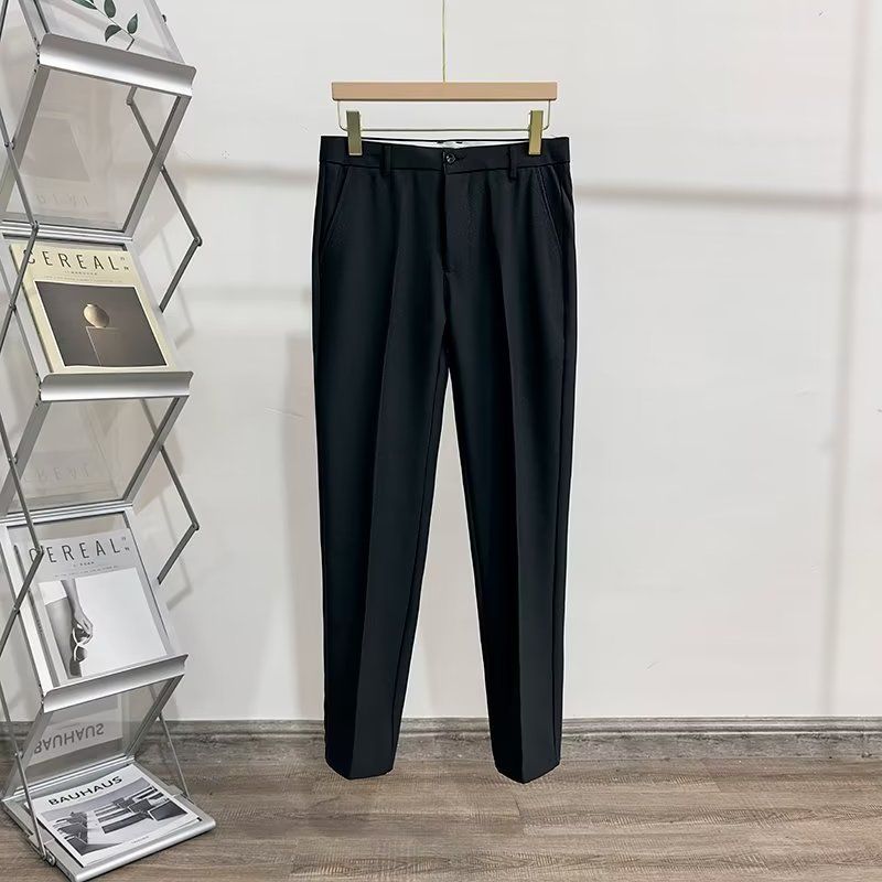 Spring and Autumn Korean Edition British Business Casual High Waist Button Straight Fit Solid Color Nine Split Suit Pants