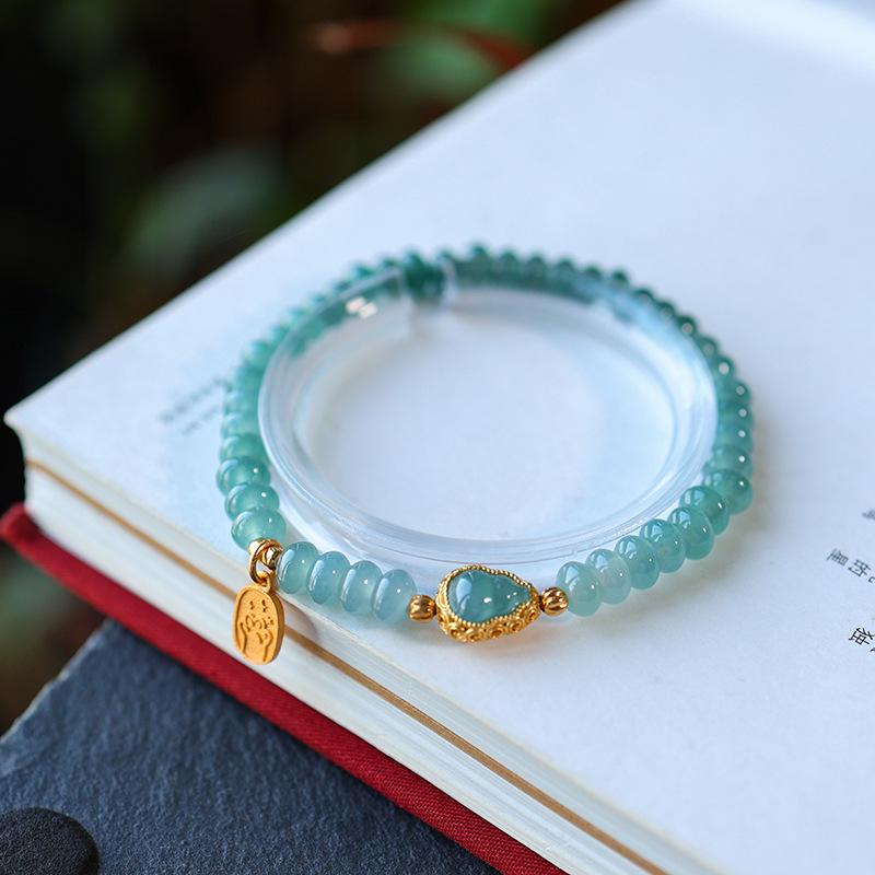 Jade Blue Water Gradient Beaded Bracelet with Silver Gourd Pendant Approx. 6mm