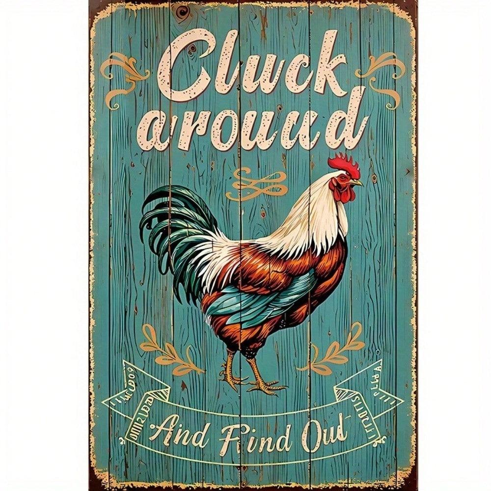 Metal Wall Art, Vintage Rooster Sign for Kitchen, Rustic Bar Decor 8x12 Inch