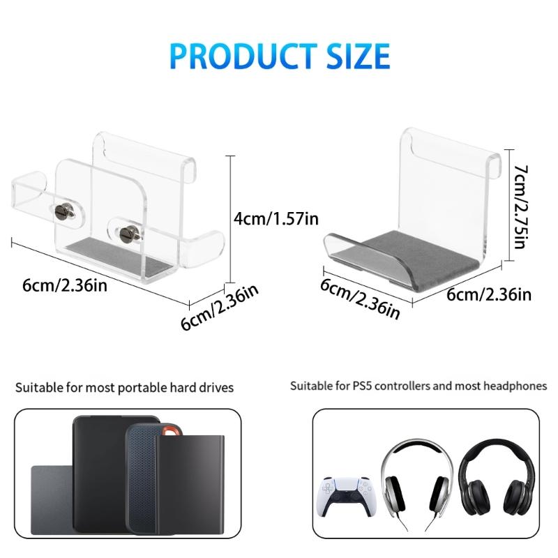 Supporto per Console Acrilico Trasparente Montato in Cima per Controller e Cuffie con Design a Doppio Gancio per un Facile Accesso