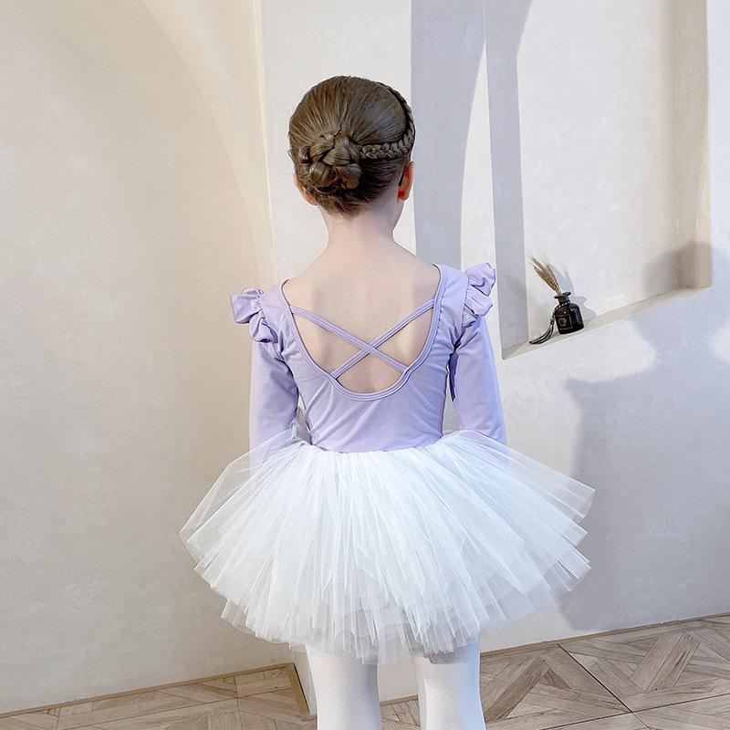 Girl Ballet Tutu Dress Professional Kids Gymnastics Dance Ruffles Long Short Sleeve Leotard Practice Ballet Costume Ballerina