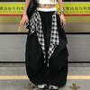 [Send fart curtain] Internet celebrity retro American relaxation plaid strap wide leg splicing loose quick-drying casual pants tide