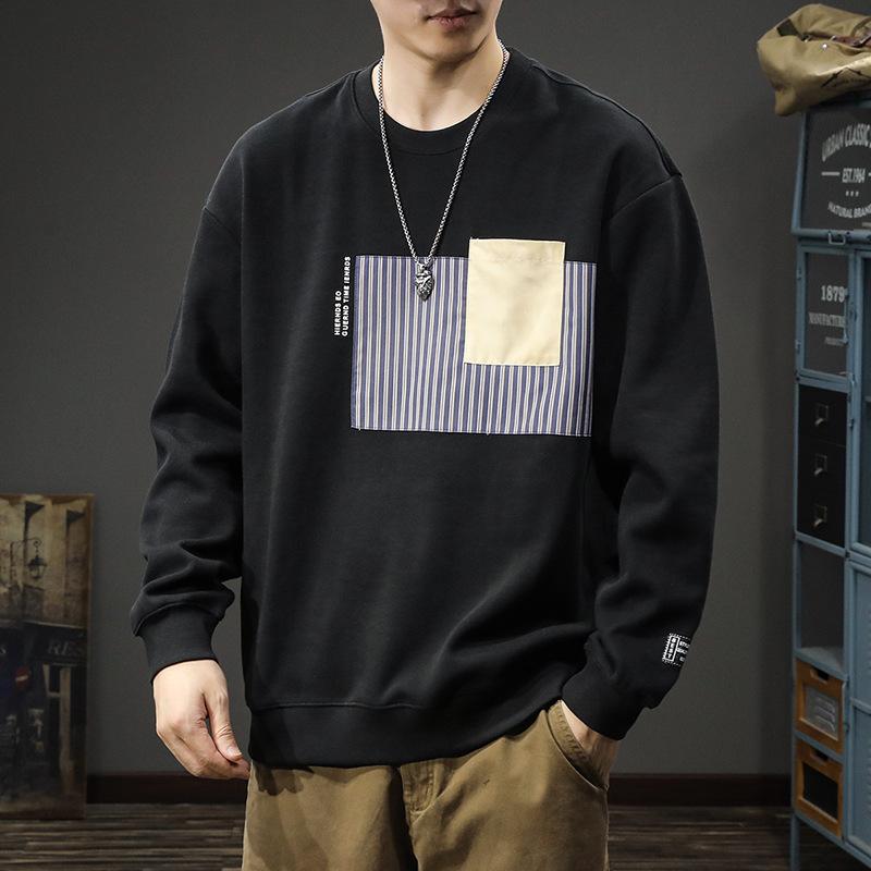 American High Street Contrasting Color Splicing Crew Neck Sweater Men'S Loose Large Size Trendy Brand Casual Heavy Jacket Tide
