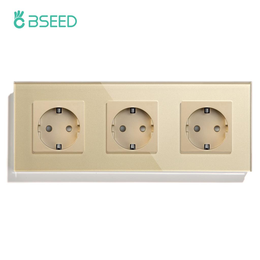 BSEED Single EU Socket Double Power Outlets Triple Electric Sockets Crystal Glass Wall Sockets White Black Gold Gray 16A