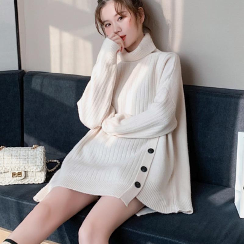 Boutons Chics d'Automne Pullovers Amples Unis Pull Femme Mode Manches Longues Pulls Tricotés Décontractés Hauts Tricotés pour Dames Pulls Femme Vintage 25523