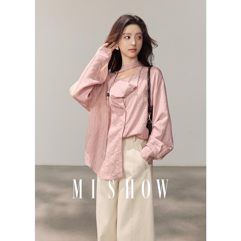 Mishow Textured Halter Draped Collar Blouse L