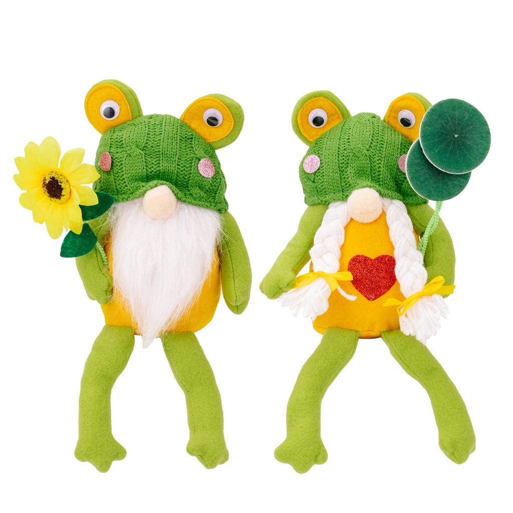 Green Playful Frog Gnome Ornaments For Spring Themed Decor Cute And Design Fun